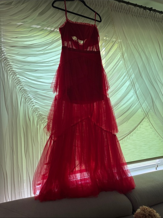 Betsy & Adam Dresses & Skirts - Betsy & Adam Red Tiered Tulle Spaghetti-Strap Maxi Dress